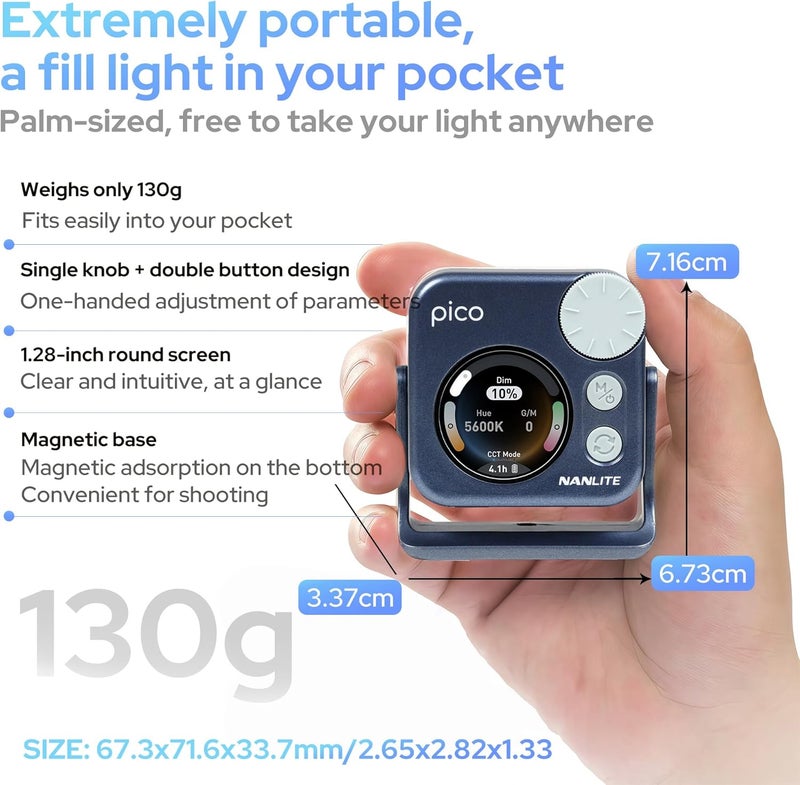 NANLITE ضوء ملء LED محمول بيكو - ألوان RGB كاملة، ملحق قابل للتثبيت للهواتف/الكاميرات للتصوير الفوتوغرافي، البث المباشر، إنشاء محتوى الفيديو (أزرق منتصف الليل) - Image 3